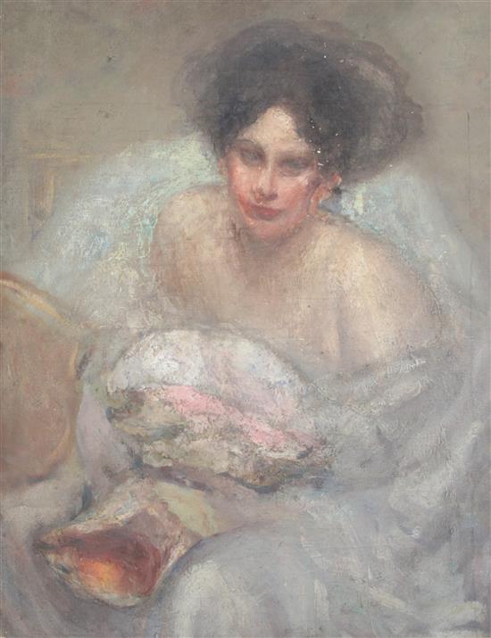 Albert de Belleroche (1864-1944) Portrait of a young lady and study of a seated woman 31.5 x 25.5in.